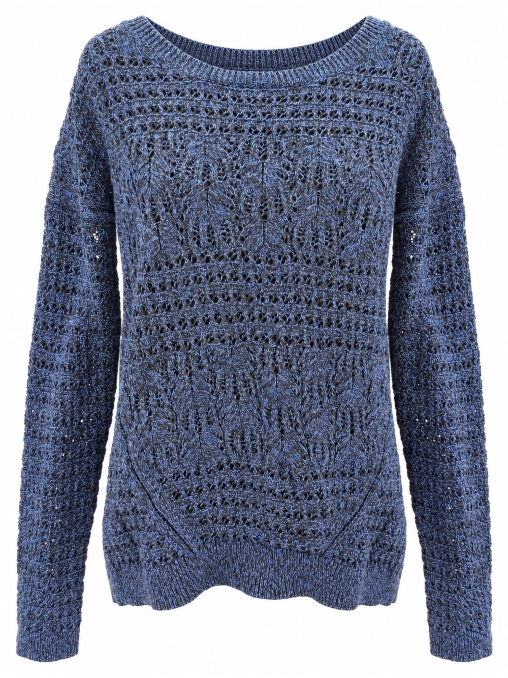 DKNY Jeans Blue Marled Pointelle Open Knit Cotton Sweater M